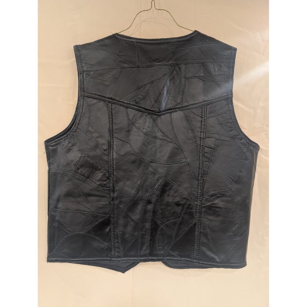 Duke Haband Leather Vest Womens L Black Patchwork Western Biker Rocker - Picture 5 of 5